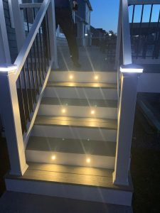 new stairs built with lights shining on them