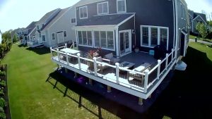 birdseye view of custom deck build in cohasset